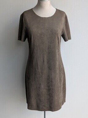 Faux Suede Shift Dress in Olive Green Taupe